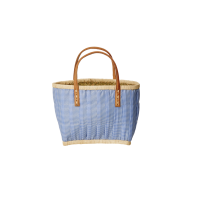 Childs Blue Fabric Covered Raffia Shopping Basket By Rice